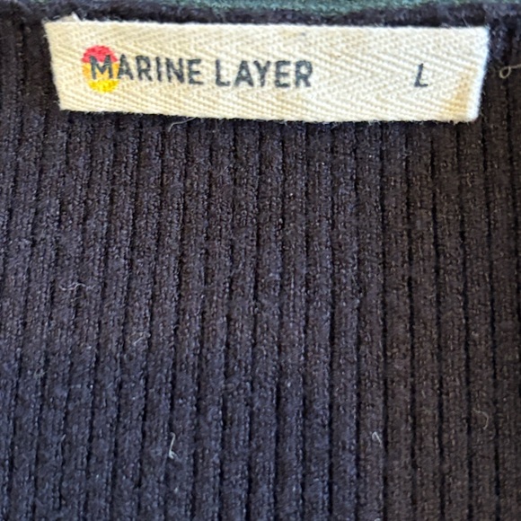 Marine Layer Lexi Rib Sweater Maxi Long Sleeve Dress Black Green Trim Large - Picture 7 of 10